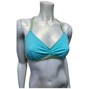 Victoria's Secret Teal Bikini Top Large Crochet Trim Racerback Turquoise Y-Back